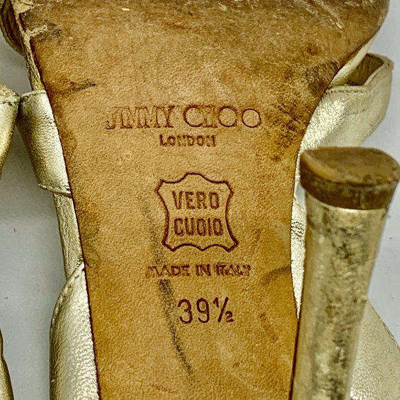 Jimmy Choo: Metallic Gold Lame & Leather, Sandals/ - Picture 7 of 16